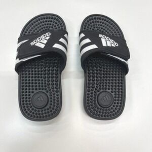 Adidas Adissage Kids Slides‎ Black White Massage Sandals F35584 Size 11K